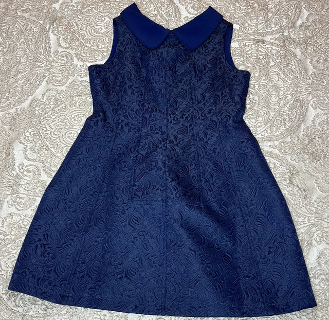 Luna NWT Large Navy Jacquard Peter Pan Collar Dress