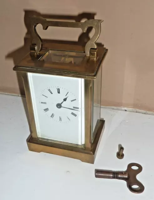 Vintage KJB brass cased mechanical carriage clock - good condition & GWO