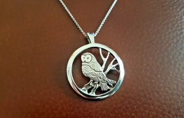 Vintage Malcolm Gray / Ortak Sterling Silver Owl Pendant & Chain