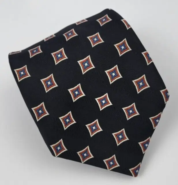 Jos A Bank Silk Tie Black Silver Blue Orange Geometric Men Necktie 57 x 3.75