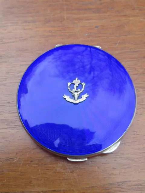 Silver + Cobalt Blue Guilloche  Enamel Compact Seaforth Highlanders 1949/50 Ex+