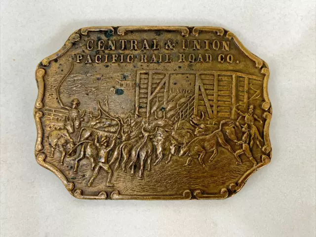 VTG Napoleon Empereur Brass Belt Buckle Central & Union Pacific Railroad Cattle
