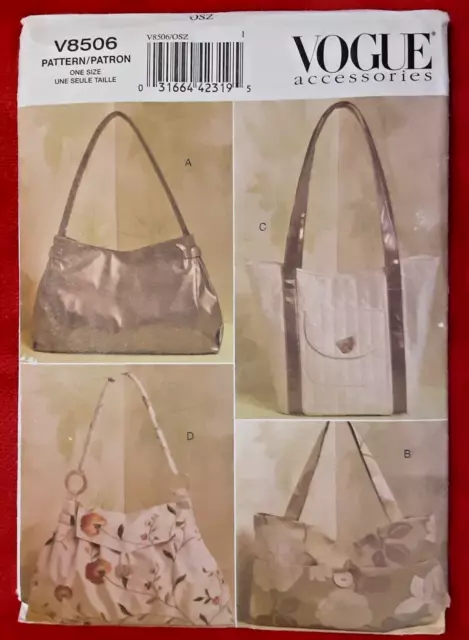 Vogue Pattern V8506 Tote Bags Purse Carry Bag Sewing Craft Project 8506 (H)