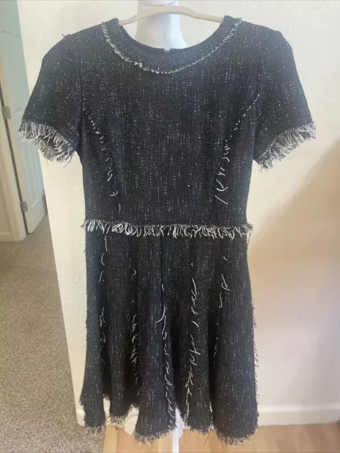 Rebecca Taylor Black Tweed Fit Flare Short Sleeve Dress Size 4 Size Tag Missing