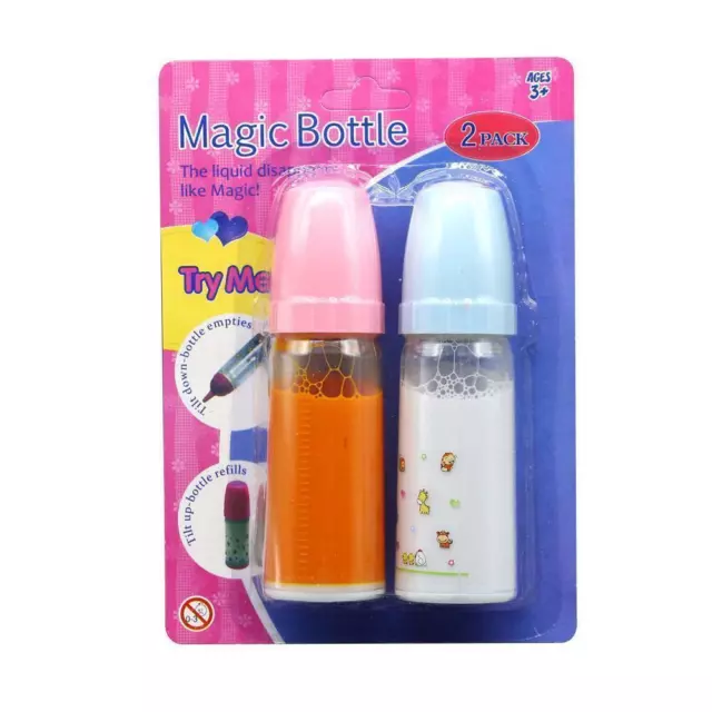 of 2 Pretend Play Baby Bottles with DisappeaRings Milk for Kids 2