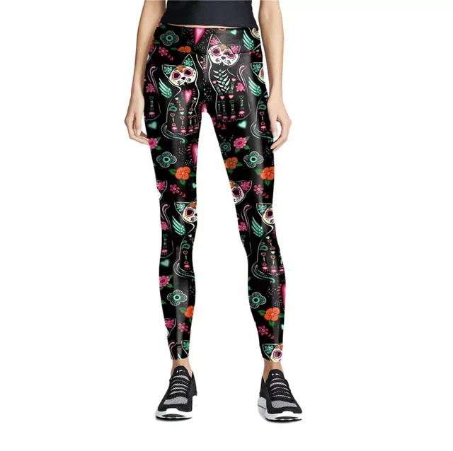 Leggings Donna Ragazze Sport Pantaloni Yoga Digitale Stampati in 3D Volti Mascherati Gatto