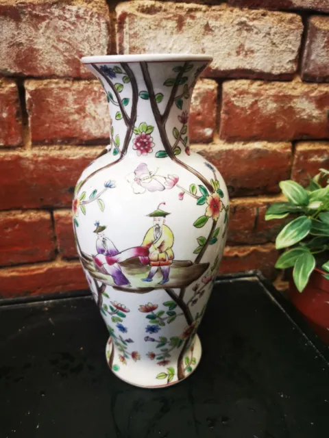 Chinesische Handbemalte Vintage-Vase Mit Szenen Von Menschen, Blumen Und Vögeln 31Cms