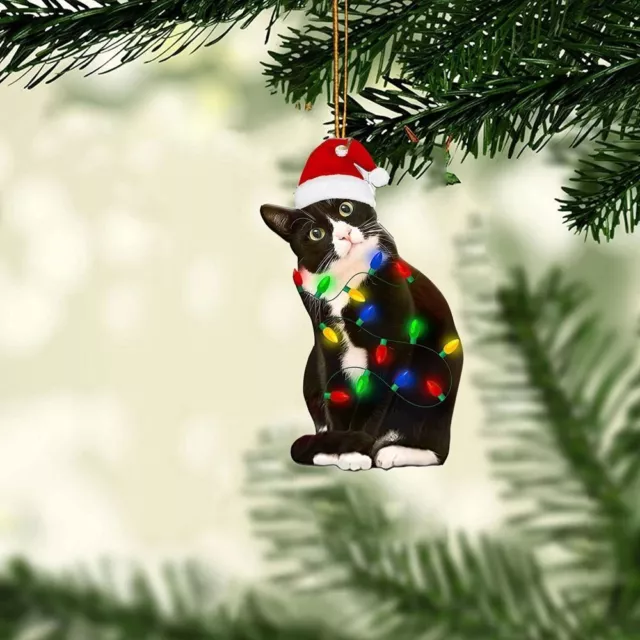 Black Cat Christmas Tree Pendant Acrylic Hanging Ornament Xmas Tree Decor GB