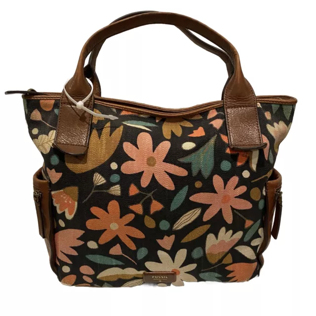 FOSSIL Womens Multicolor Emerson Floral Inner Pockets Satchel / Top Handle Bag