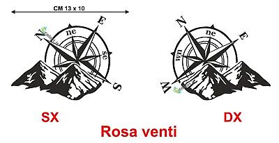2 adesivi in vinile per auto moto casco camper barca Rosa dei venti SX + DX