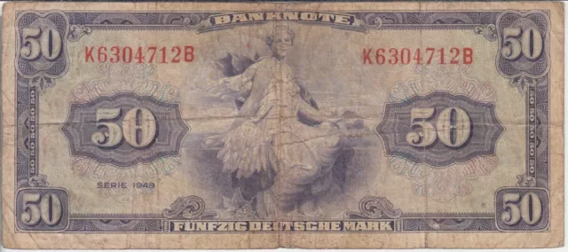 German Federal Republic banknote P7a-712B 50 Deutsche Mark 1948, VG  WE COMBINE