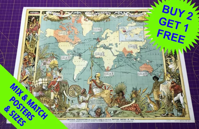 British Empire Map • Old World Vintage • 1886 • A5 - A1 Size • Poster Print