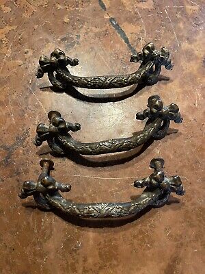 Lot of 3 Antique 4.25" Cast Iron Drawer Pulls w/ Bows Reclaimed Salvage