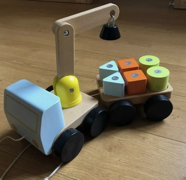 IKEA WOODEN PULL Along Truck with Crane Magnetic Brick s 14.99