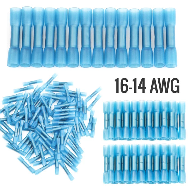 50 Connecteurs Thermorétractables 16-14 AWG Bleus - Cosse à Sertir Étanche Pour Câbles Auto Et Électronique