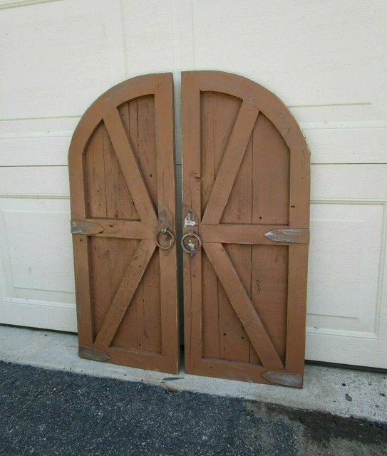 Pair of cocoa vintage inspired round top barn doors with hardware
