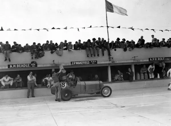 John Wakefield, ERA B, is refuelled in the pits 1938 Motor Racing Old Photo