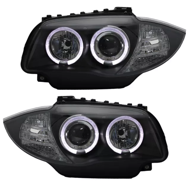 Scheinwerfer Klarglas Angel Eyes für BMW E81/E87 Bj. 2004-2011 Schwarz