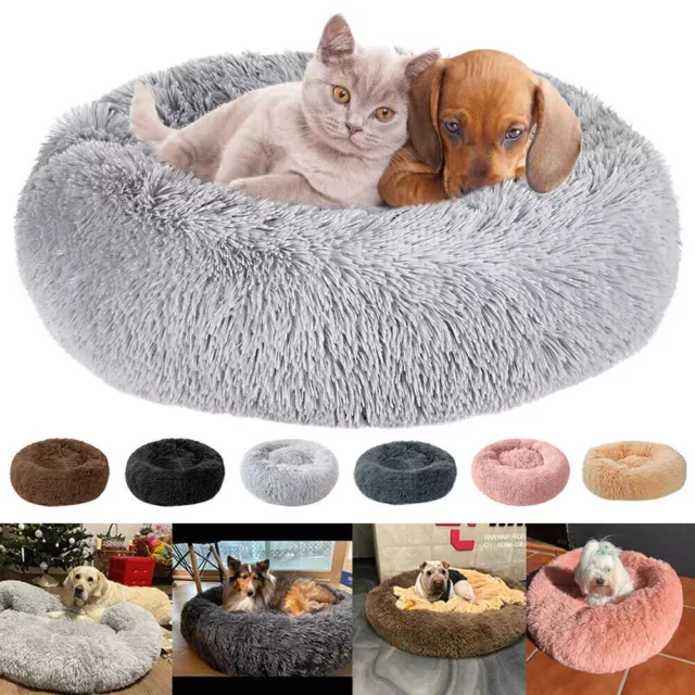 Plüsch Hundebett Katzenbett Hundekissen Hundekorb Schlafplatz Rund Donut S-XXL