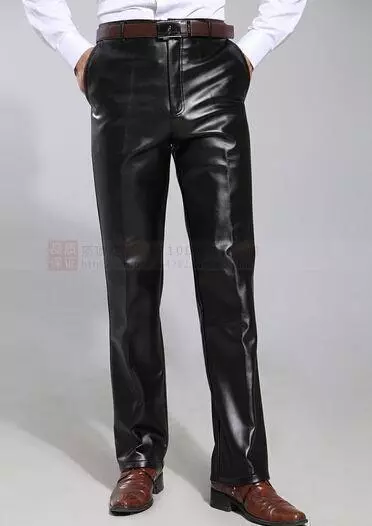 Fashion Mens PU Leather Trousers Waterproof Casual Slim Fit Straight Pants NEW