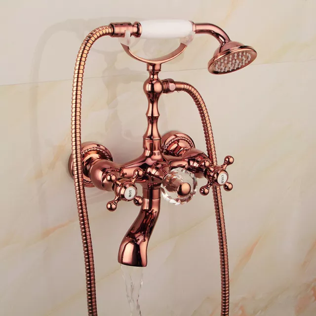Bath Tub wall mounted 2 hole Rose Gold Brass Basin Faucet Vanity Sink Mixer Taps