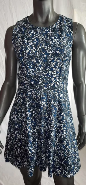 Gap Dress Womens Size 8 Linen/Cotton A-Line Sleeveless Navy/White Floral Print