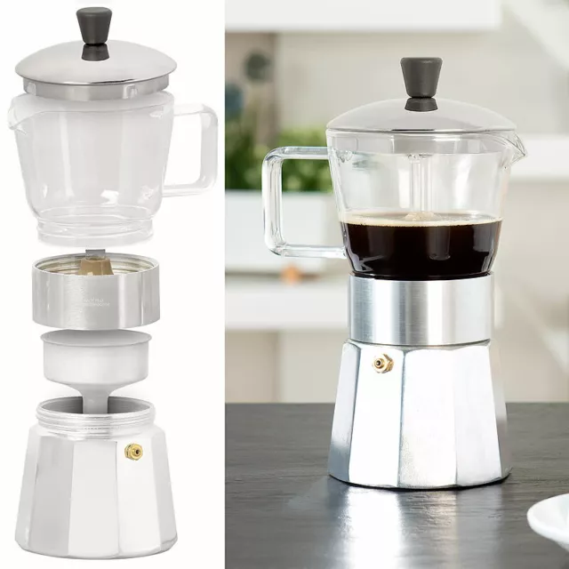 Design-Espressokocher, Kanne aus Borosilikat-Glas, 300 ml, 6 Tassen