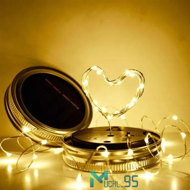 Lot Solar Powered Mason Jar Lid Light 20 LED Fairy String Lights Garden Decor 2