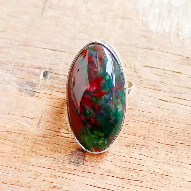 Natural BloodStone Gemstone 925 Sterling Silver Handmade Jewelry Ring All Size
