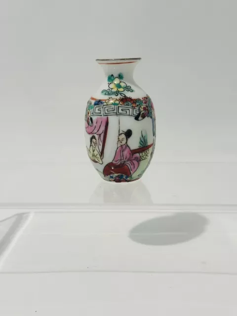 Vintage Finely Painted Chinese Famille Rose Miniature Vase 3”