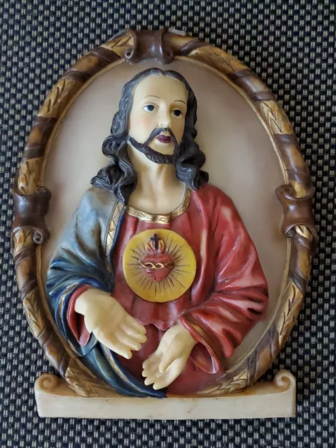 Vintage SACRED HEART OF JESUS, Immaculate Heart 8" × 6" Wall Plaque