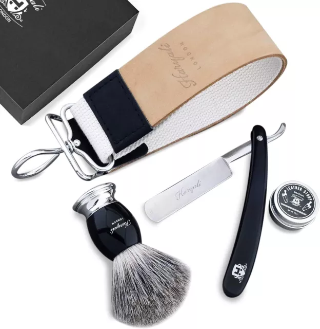 Cut Throat Straight Salon Shaving Razor Set Shaving Brush Leather Strop Blades