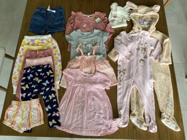 Bulk lot 15x pieces baby toddler girls clothes sizes 1-2 Inc. Disney, some BNWT