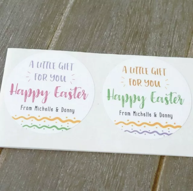 Personalised Easter Round Stickers 2 Colours Customised Easter Labels Gift Tags