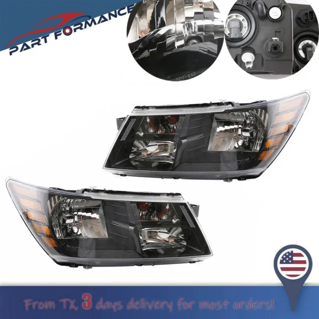 For 2013-2020 Dodge Journey Halogen Headlight Black RH + LH Right + Left A Pair