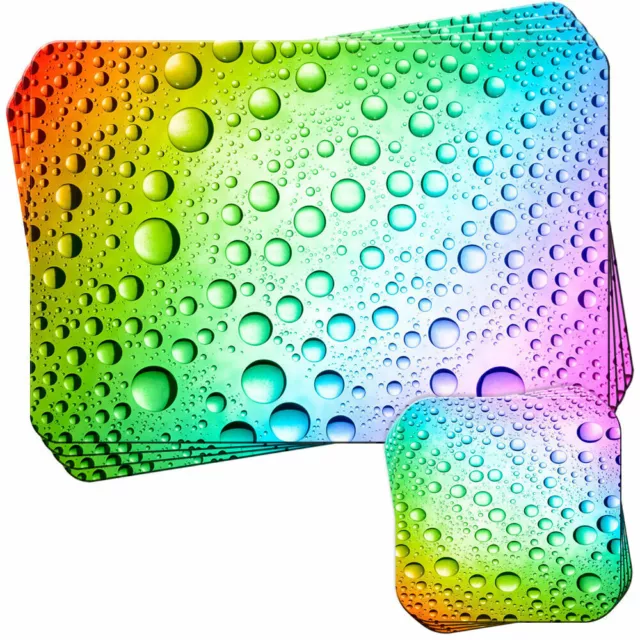 Rainbow Multi Coloured Water Droplets Set of 4 Placemats and Coasters