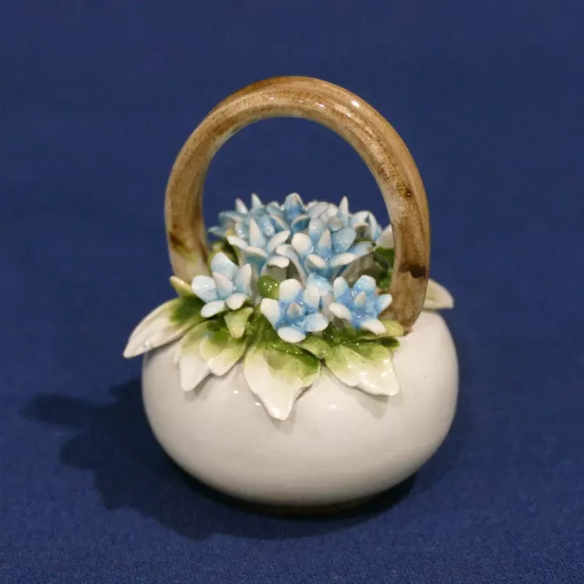 Vintage Capodimonte Porcelain 2¾" Basket Blue of Flowers Italy Blue Crown Label