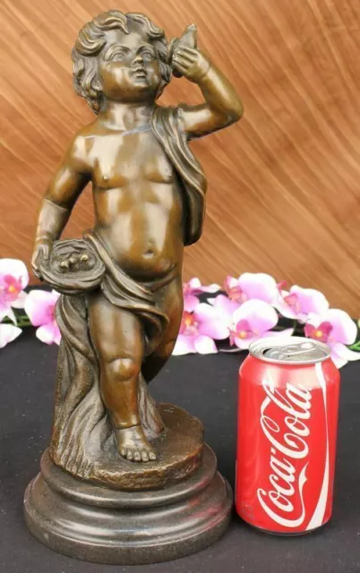 Art Deco Style Statue Sculpture Boy Art Nouveau Style Solid Bronze Signed Decor