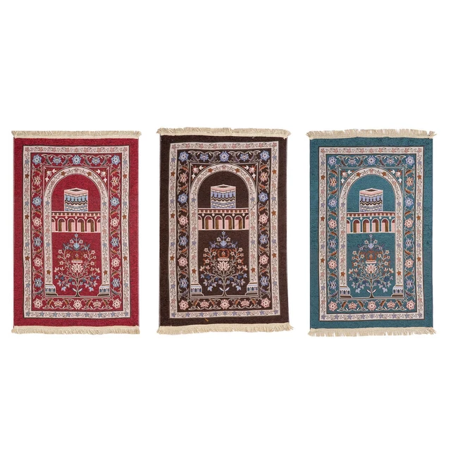 Tapis De Prière Islamique En Velours - Motif Mosquée Fleurie - 3 Couleurs Disponibles (neuf)