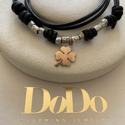 Pomellato Dodo Pomellato Collana Quadrifoglio Maxi  Oro Rosa Granelli Argento Fuori Produz 