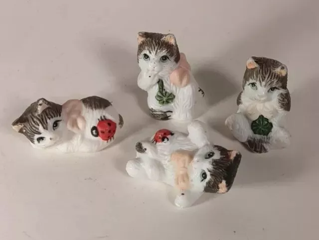Lot Vintage  Cats Porceline Figurines Hand Painted Ladybugs Flowers