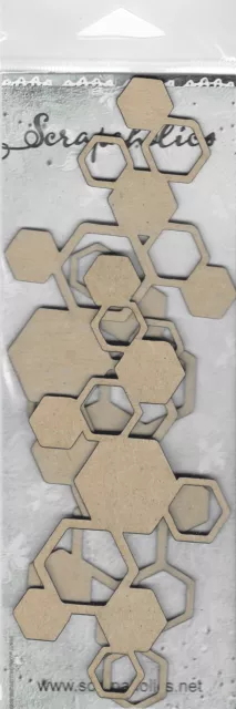 "Paquete de 3 piezas hexagonales de corte láser Scrapaholics de 2 mm de espesor, 3/paquete de 5,5""X2,5"