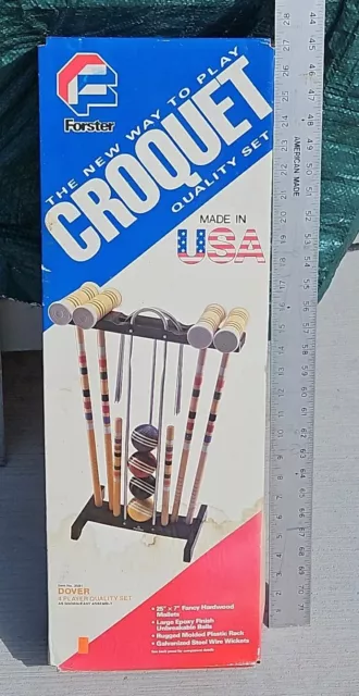 Vintage NOS Sealed Forster 4 Player Croquet Set (Balls Mallets Wickets Stand)