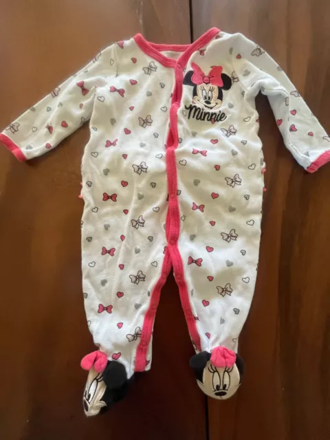Disney Minnie Mouse Appliqué Embroidered  Baby Girl’s Pajamas Sz  3 - 6 Months