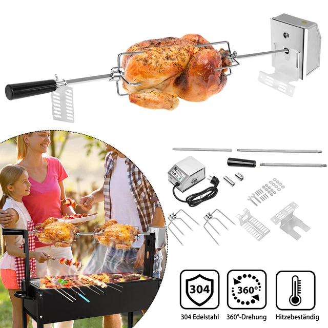 BBQ Universal Grillspieß Set 117cm Rotisserie Drehspieß mit Edelstahl Motor 2023