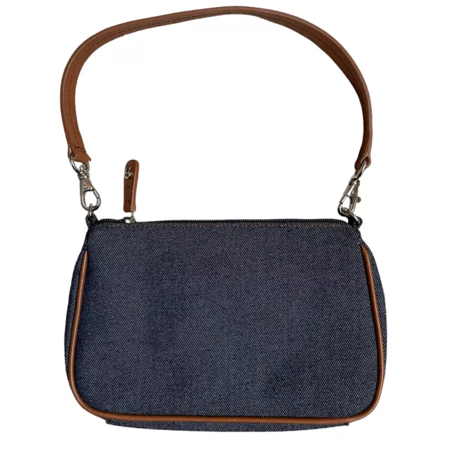 Etienne Aigner Blue Denim Vegan Leather Trim Baguette Clutch Small Bag Purse