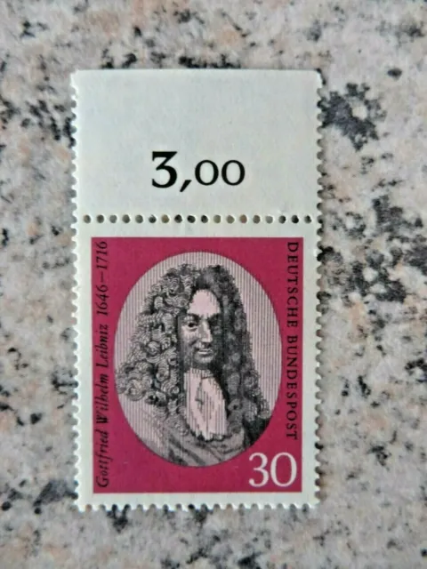 1 Briefmarke BRD G.W.Leibnitz  20 Pfg.1966 postfrisch mit Randstück oben
