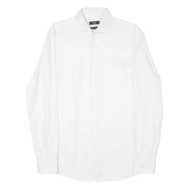 BOSS Slim Fit Jason Mens Plain Shirt White Long Sleeve L