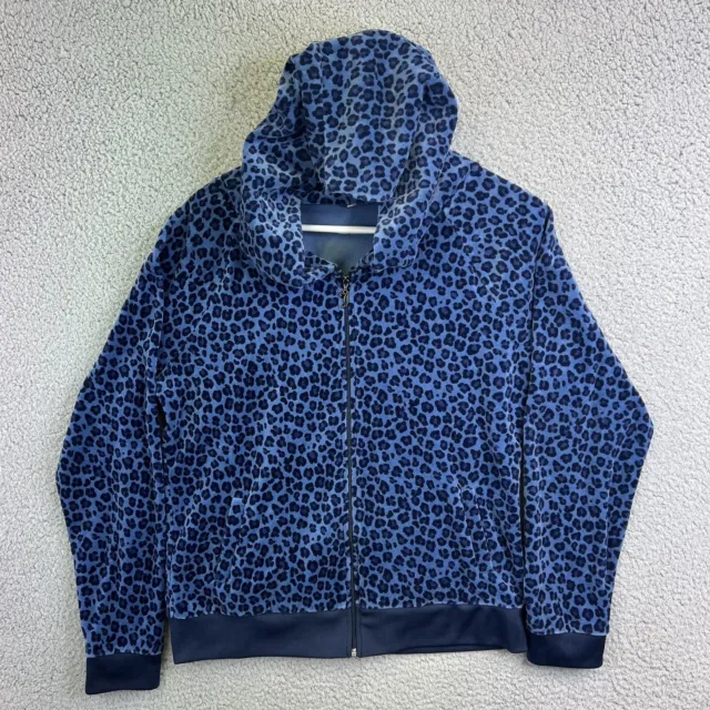 Juicy Couture Track Jacket Womens Sz XL Velour Leopard Full Zip Hooded Blue