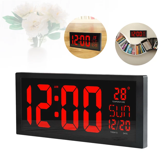 Fdit Horloge de Calendrier, 14 Extra Large Display LED Digital Desk Alarm Day Clock Temperature